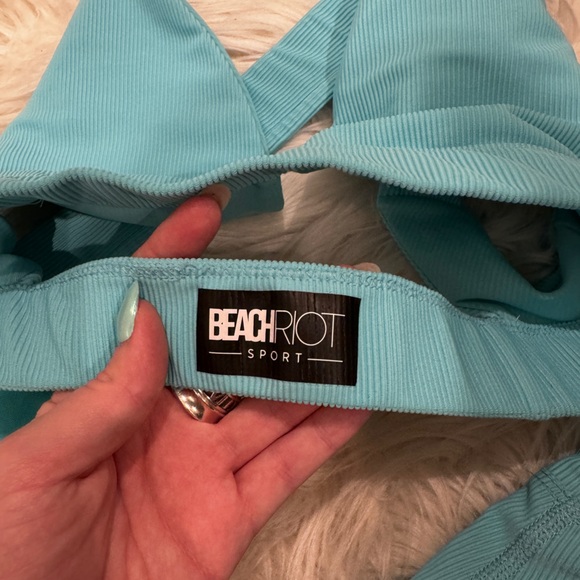 Beach Riot Neon Turquoise Ribbed Workout Set Sz S - Picture 4 of 7